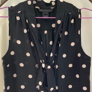 Marc by Marc Jacobs Black Silk Necktie Blouse with Cream Polkadots Size 4